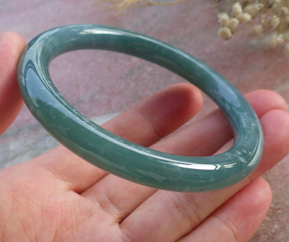 Certified Hand Carved Green Natural Myanmar Burma A JADE Circle Jadeite Bangle Bracelet 56mm