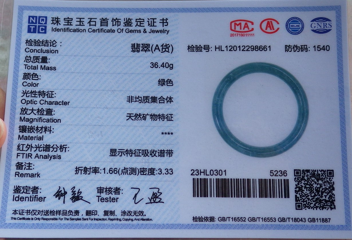 Certified Hand Carved Green Natural Myanmar Burma A JADE Circle Jadeite Bangle Bracelet 56mm