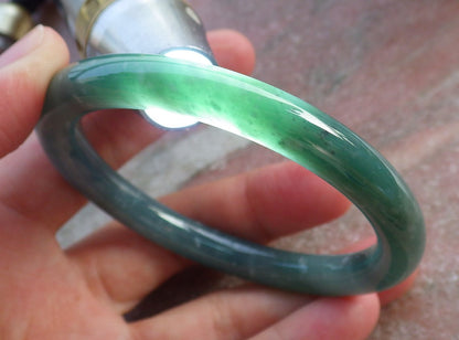 Certified Hand Carved Green Natural Burma A JADE Circle Jadeite Bangle Bracelet 56mm