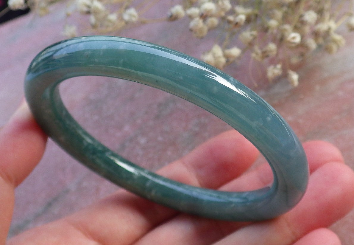 Certified Hand Carved Green Natural Burma A JADE Circle Jadeite Bangle Bracelet 56mm