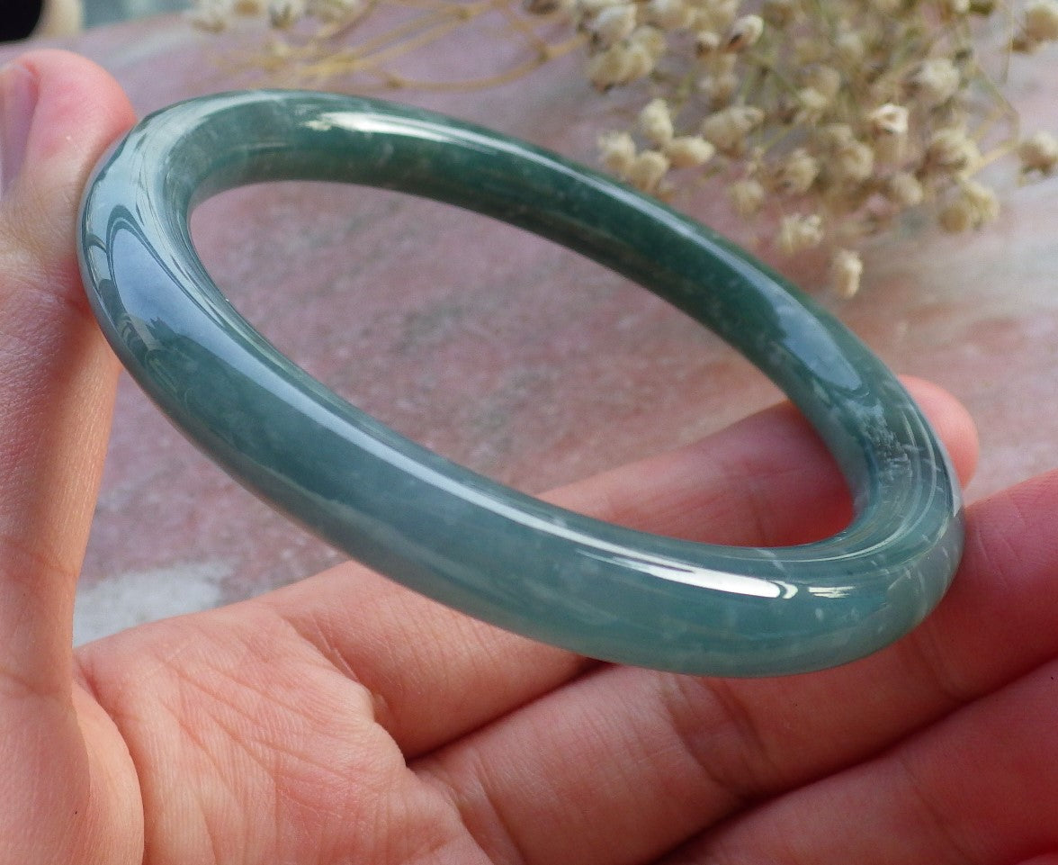 Certified Hand Carved Green Natural Burma A JADE Circle Jadeite Bangle Bracelet 56mm