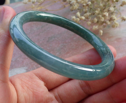 Certified Hand Carved Green Natural Burma A JADE Circle Jadeite Bangle Bracelet 56mm