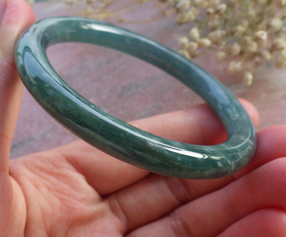 Certified Hand Carved Green Natural Burma A JADE Circle Jadeite Bangle Bracelet 56mm