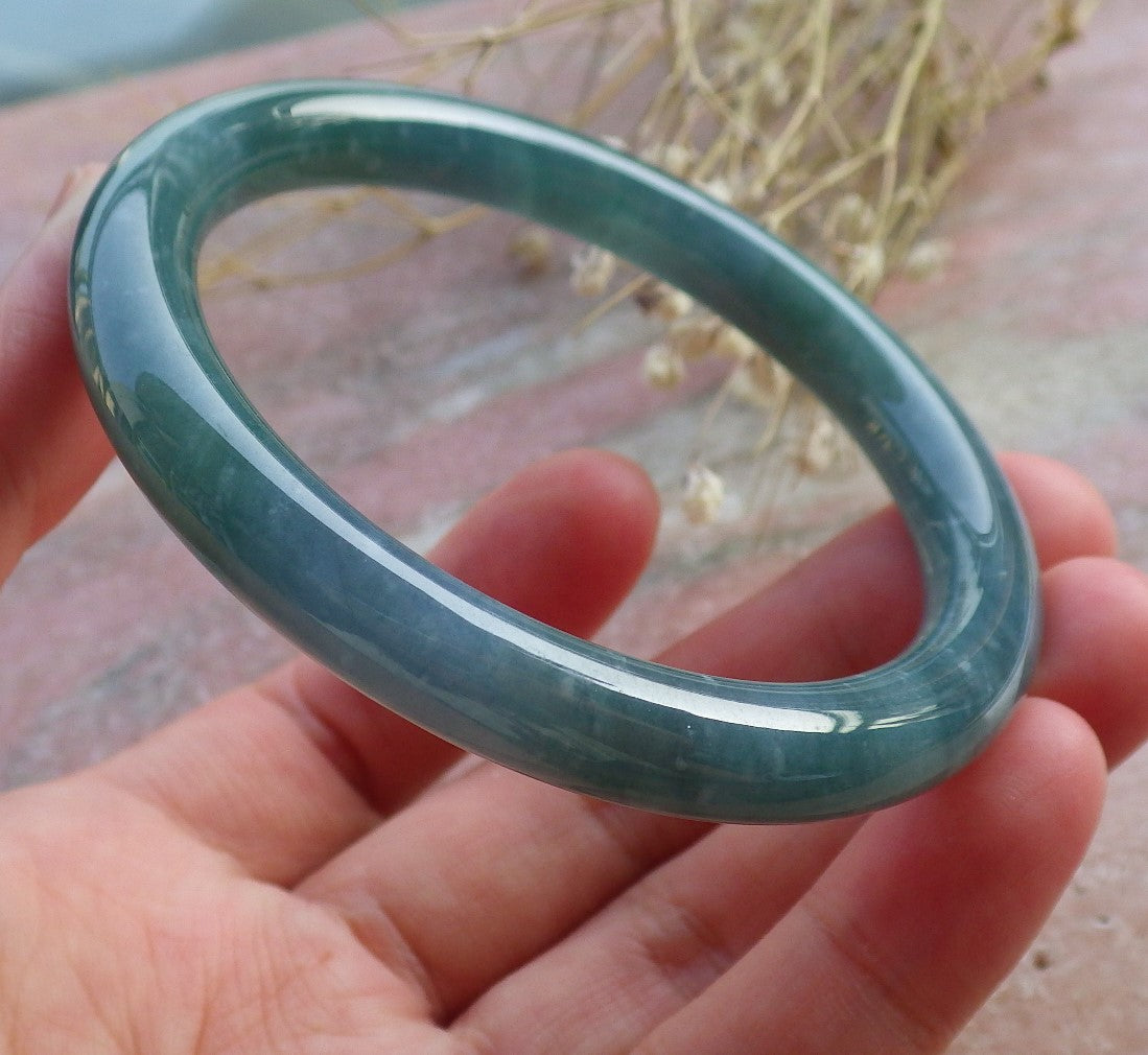 Certified Hand Carved Green 100% Natural Burma A JADE Circle Jadeite Bangle Bracelet 56mm