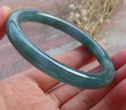 Certified Hand Carved Green 100% Natural Burma A JADE Circle Jadeite Bangle Bracelet 56mm