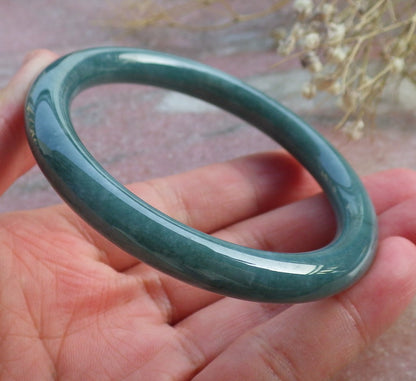 Certified Hand Carved Green Natural Burma A JADE Circle Jadeite Bangle Bracelet 55mm