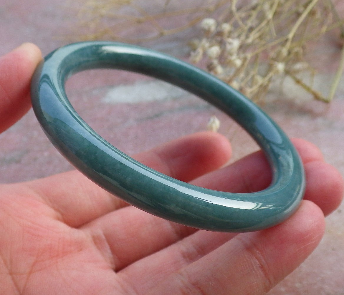 Certified Hand Carved Green Natural Burma A JADE Circle Jadeite Bangle Bracelet 55mm