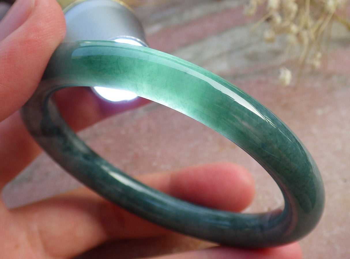 Certified Hand Carved Green Natural Burma A JADE Circle Jadeite Bangle Bracelet 55mm