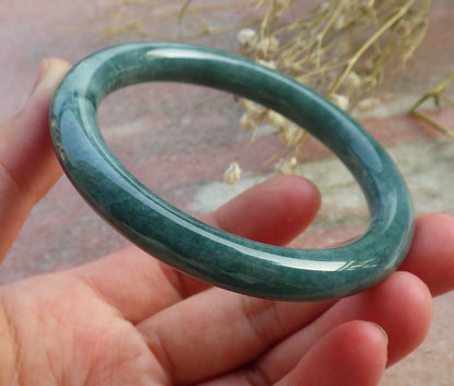 Certified Hand Carved Green Natural Burma A JADE Circle Jadeite Bangle Bracelet 55mm