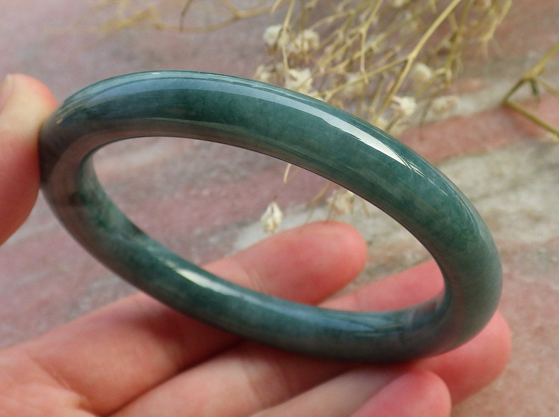 Certified Hand Carved Green Natural Burma A JADE Circle Jadeite Bangle Bracelet 55mm