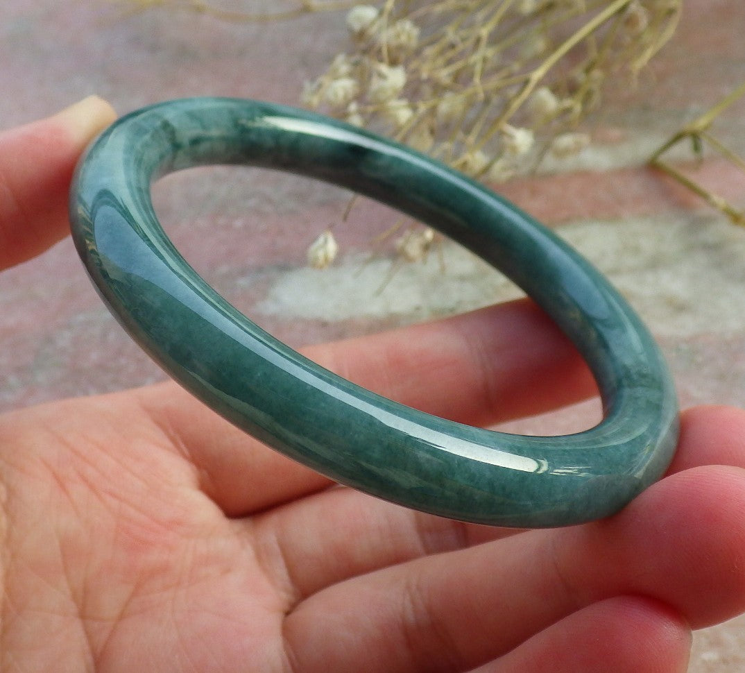 Certified Hand Carved Green Natural Burma A JADE Circle Jadeite Bangle Bracelet 55mm