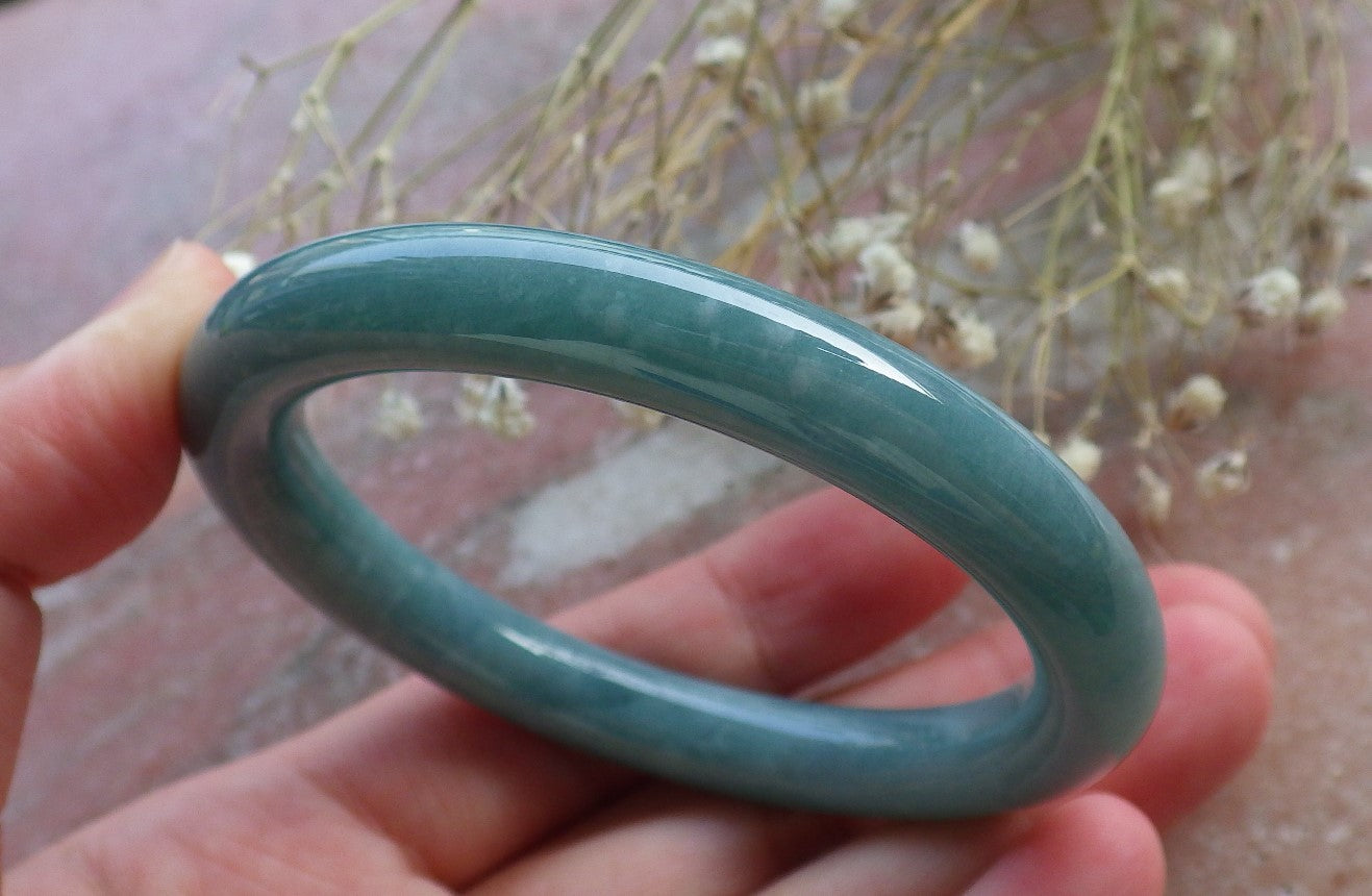Certified Hand Carved Green Natural Myanmar Burma A JADE Circle Jadeite Bracelet Bangle 53mm