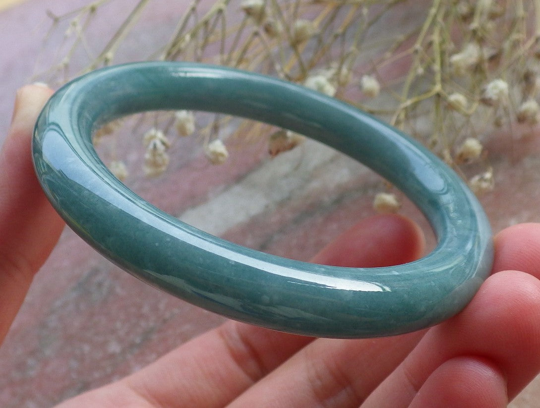 Certified Hand Carved Green Natural Myanmar Burma A JADE Circle Jadeite Bracelet Bangle 53mm