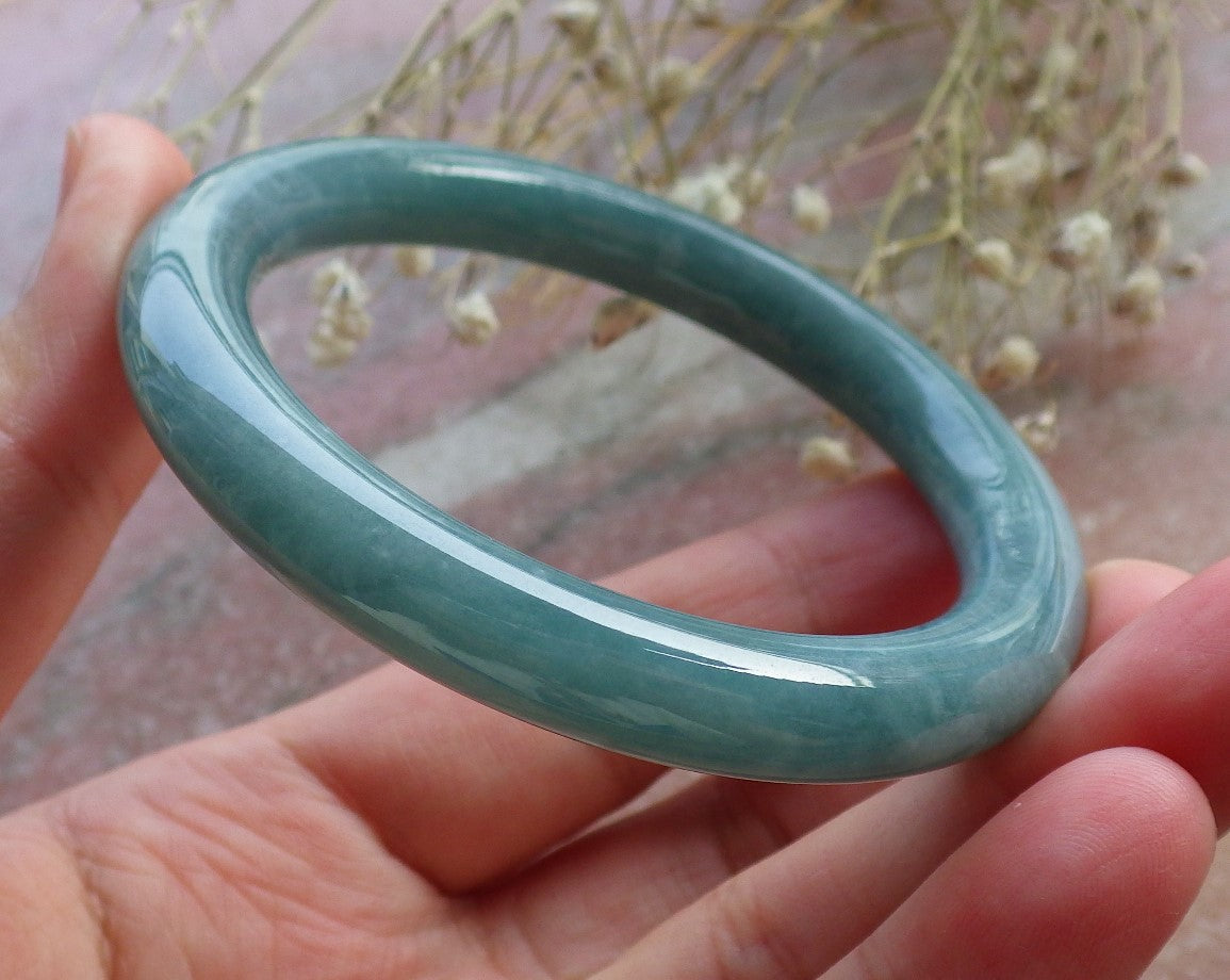Certified Hand Carved Green Natural Myanmar Burma A JADE Circle Jadeite Bracelet Bangle 53mm