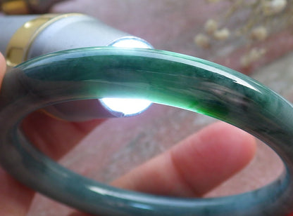 Certified Hand Carved Green 100% Natural Burma A JADE Circle Jadeite Bangle Bracelet 55mm