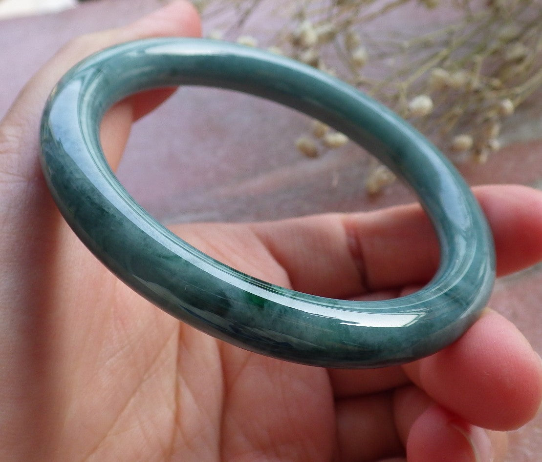 Certified Hand Carved Green 100% Natural Burma A JADE Circle Jadeite Bangle Bracelet 55mm
