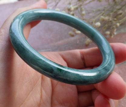 Certified Hand Carved Green 100% Natural Burma A JADE Circle Jadeite Bangle Bracelet 55mm