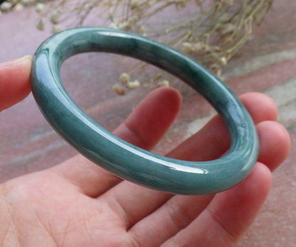 Certified Hand Carved Green 100% Natural Burma A JADE Circle Jadeite Bangle Bracelet 55mm