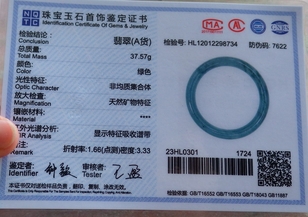 Certified Hand Carved Green 100% Natural Burma A JADE Circle Jadeite Bangle Bracelet 55mm
