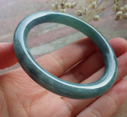 Certified Hand Carved Green Natural Burma A JADE Circle Jadeite Bangle Bracelet 53mm