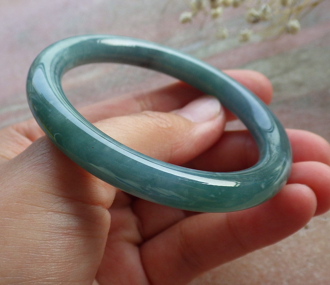 Certified Hand Carved Green Natural Burma A JADE Circle Jadeite Bangle Bracelet 53mm