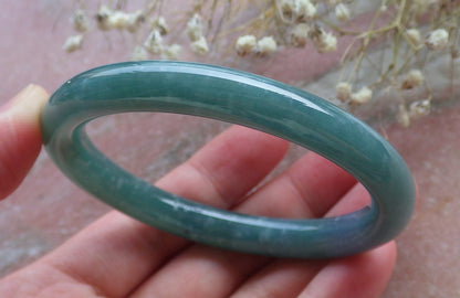 Certified Hand Carved Water Blue Green Natural Myanmar Burma A JADE Circle Jadeite Bangle Bracelet 55mm