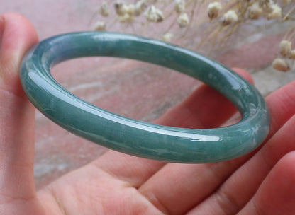 Certified Hand Carved Water Blue Green Natural Myanmar Burma A JADE Circle Jadeite Bangle Bracelet 55mm