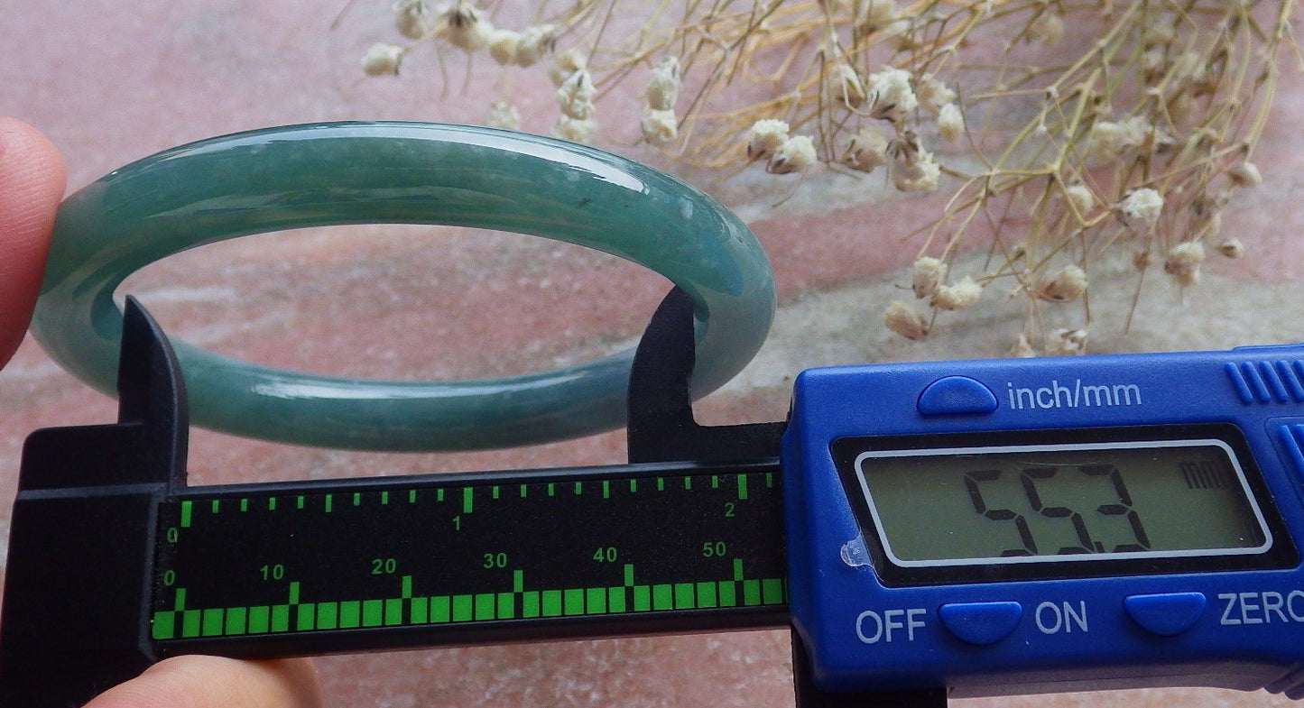 Certified Hand Carved Water Blue Green Natural Myanmar Burma A JADE Circle Jadeite Bangle Bracelet 55mm