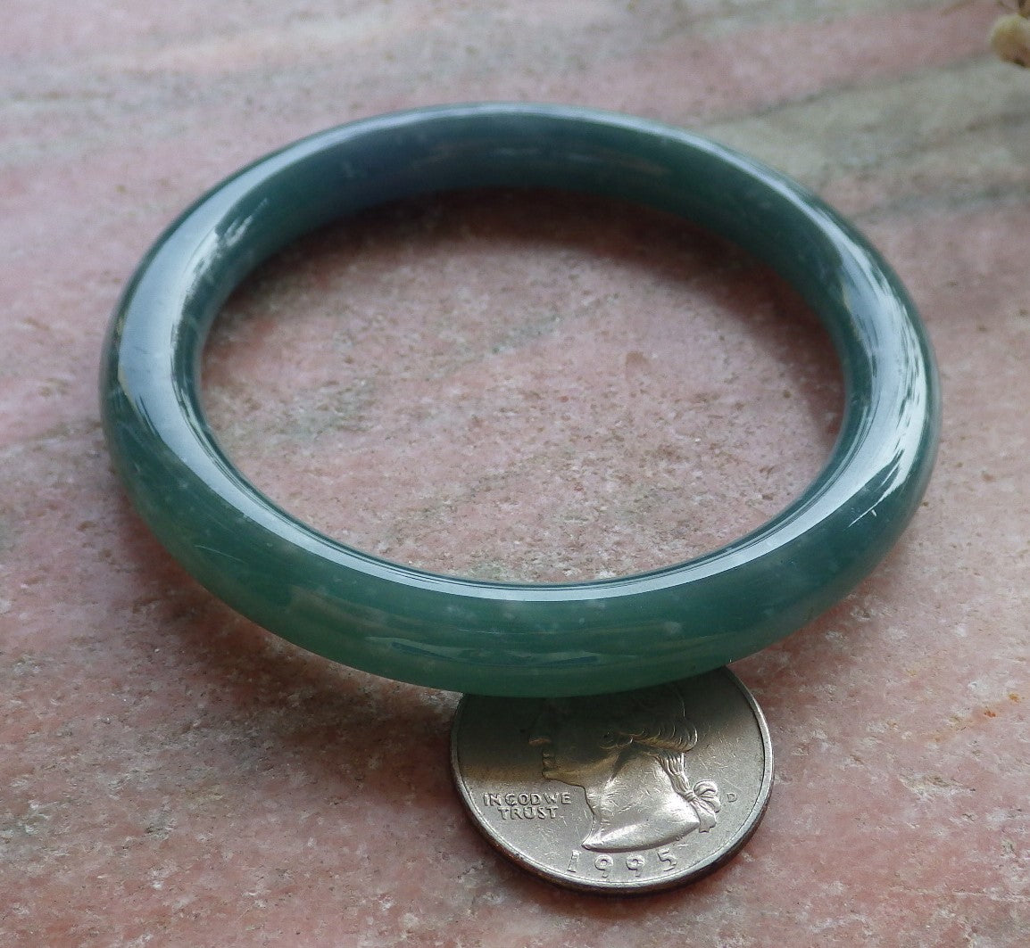 Certified Hand Carved Water Blue Green Natural Myanmar Burma A JADE Circle Jadeite Bangle Bracelet 55mm