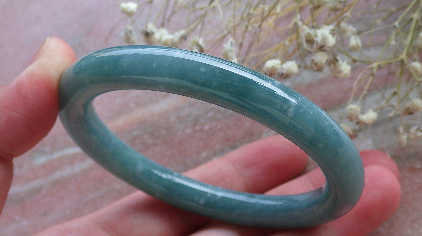 Certified Hand Carved Water Blue Green Natural Myanmar Burma A JADE Circle Jadeite Bangle Bracelet 55mm