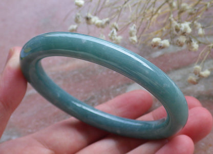 Certified Hand Carved Water Blue Green Natural Myanmar Burma A JADE Circle Jadeite Bangle Bracelet 55mm