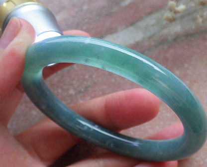 Certified Hand Carved Water Blue Green Natural Myanmar Burma A JADE Circle Jadeite Bangle Bracelet 55mm