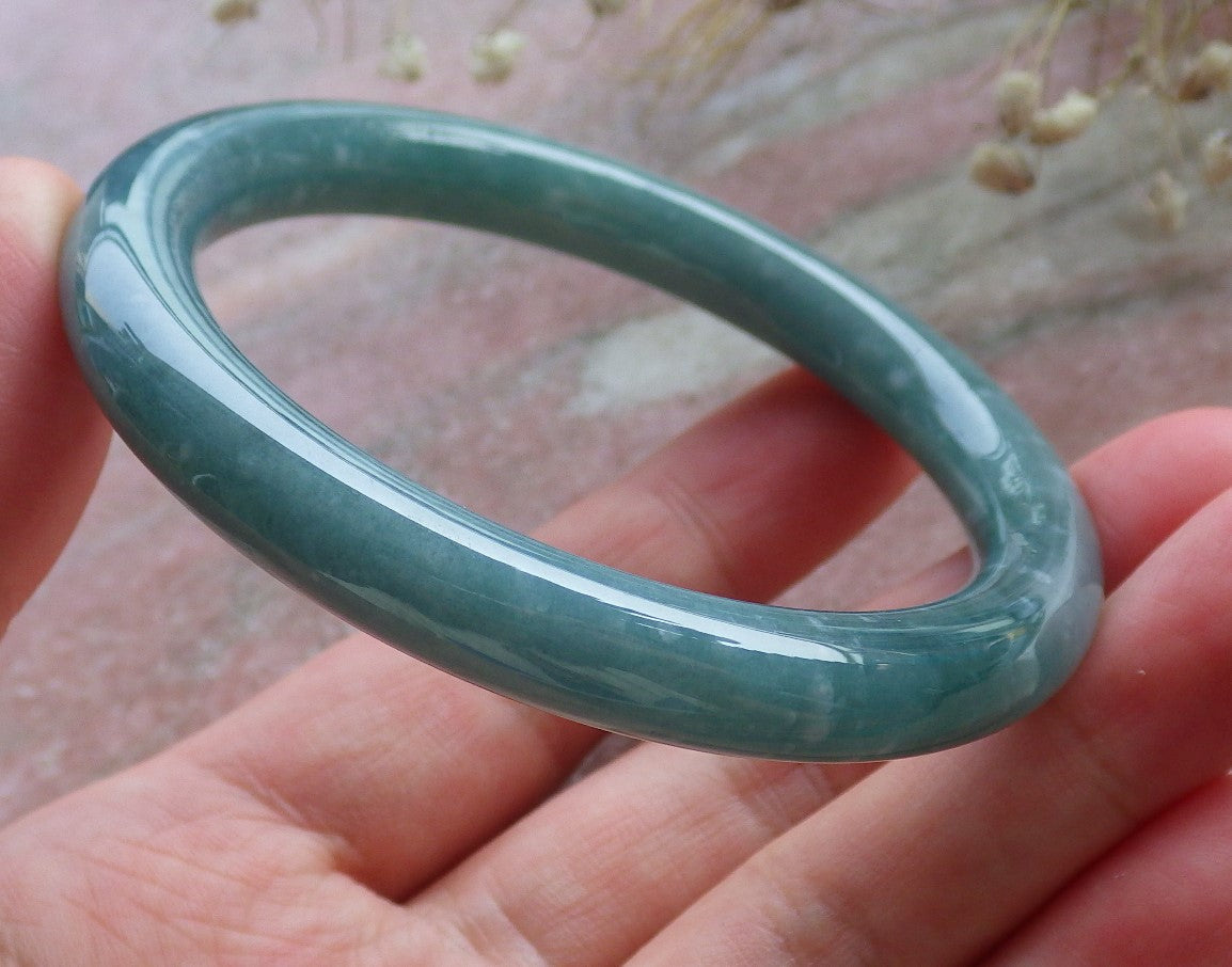 Certified Hand Carved Water Blue Green Natural Myanmar Burma A JADE Circle Jadeite Bangle Bracelet 55mm