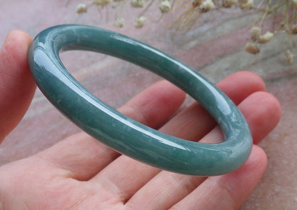 Certified Hand Carved Water Blue Green Natural Myanmar Burma A JADE Circle Jadeite Bangle Bracelet 55mm