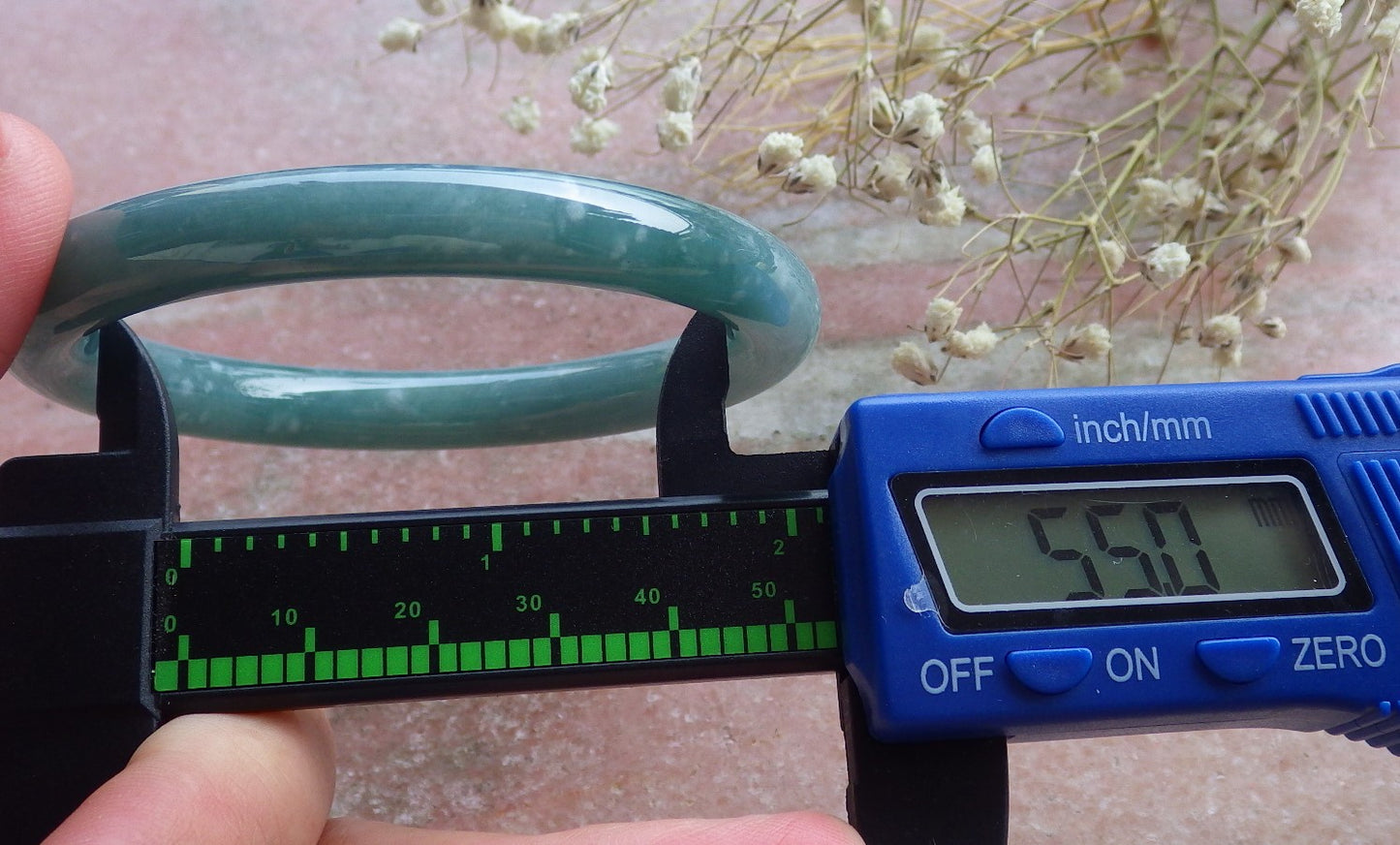 Certified Hand Carved Water Blue Green Natural Myanmar Burma A JADE Circle Jadeite Bangle Bracelet 55mm