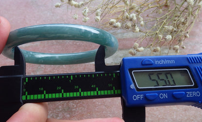 Certified Hand Carved Water Blue Green Natural Myanmar Burma A JADE Circle Jadeite Bangle Bracelet 55mm