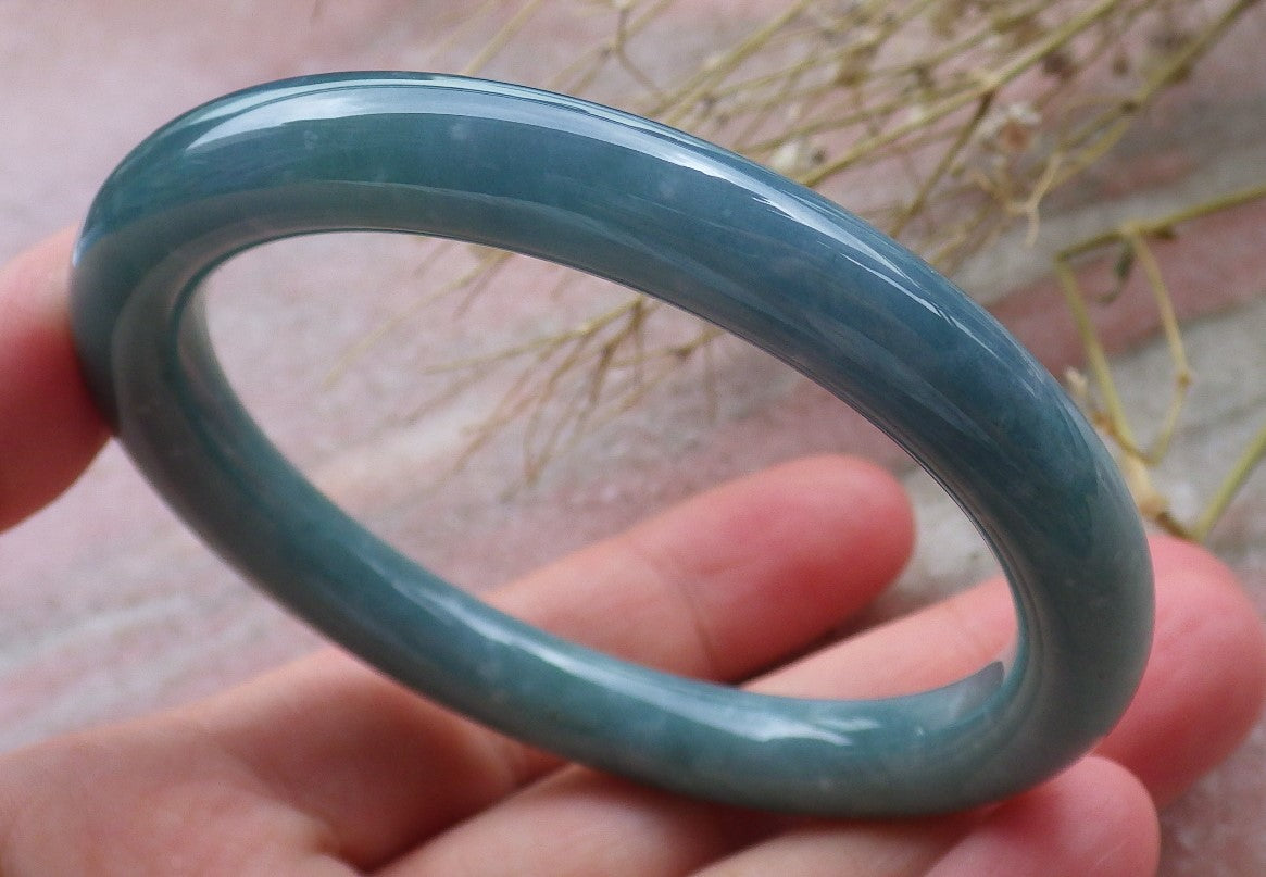 Certified Hand Carved Water Blue Green Natural Myanmar Burma A JADE Circle Jadeite Bangle Bracelet 55mm