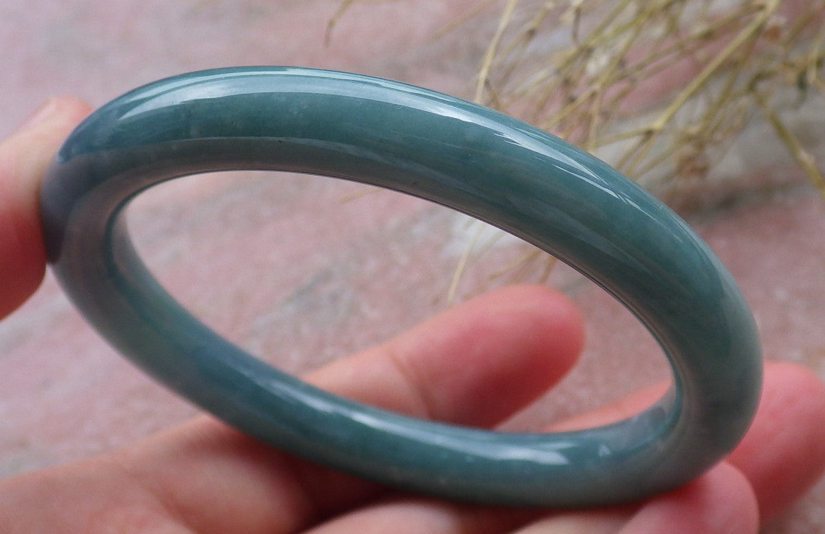 Certified Hand Carved Water Blue Green Natural Myanmar Burma A JADE Circle Jadeite Bangle Bracelet 55mm