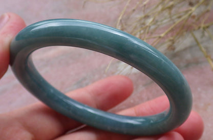 Certified Hand Carved Water Blue Green Natural Myanmar Burma A JADE Circle Jadeite Bangle Bracelet 55mm