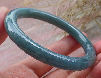 Certified Hand Carved Water Blue Green Natural Myanmar Burma A JADE Circle Jadeite Bangle Bracelet 55mm