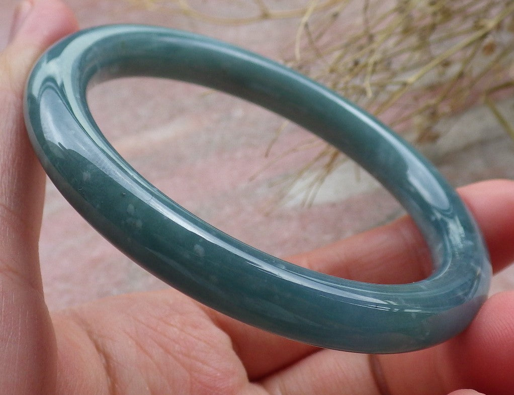 Certified Hand Carved Water Blue Green Natural Myanmar Burma A JADE Circle Jadeite Bangle Bracelet 55mm