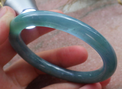 Certified Hand Carved Water Blue Green Natural Myanmar Burma A JADE Circle Jadeite Bangle Bracelet 55mm