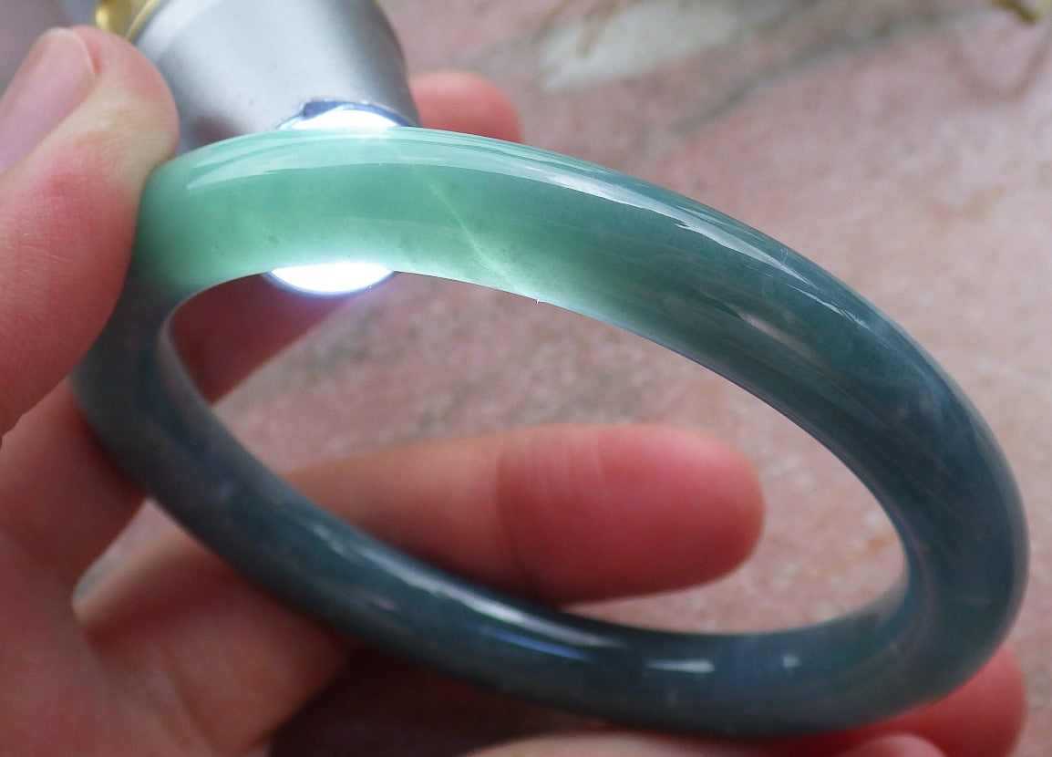 Certified Hand Carved Water Blue Green Natural Myanmar Burma A JADE Circle Jadeite Bangle Bracelet 55mm