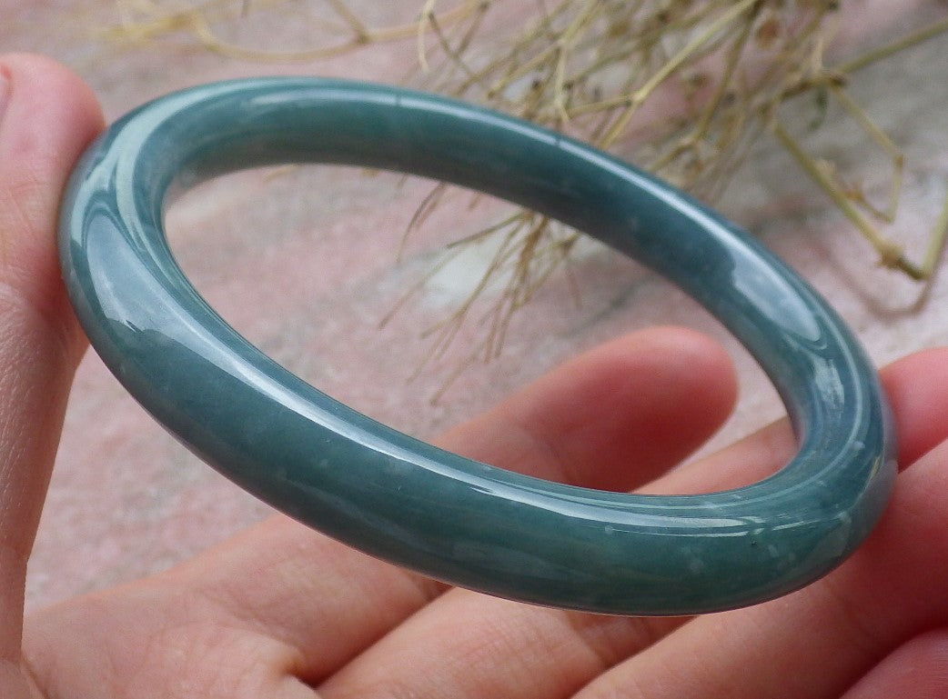 Certified Hand Carved Water Blue Green Natural Myanmar Burma A JADE Circle Jadeite Bangle Bracelet 55mm