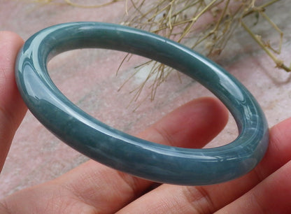 Certified Hand Carved Water Blue Green Natural Myanmar Burma A JADE Circle Jadeite Bangle Bracelet 55mm