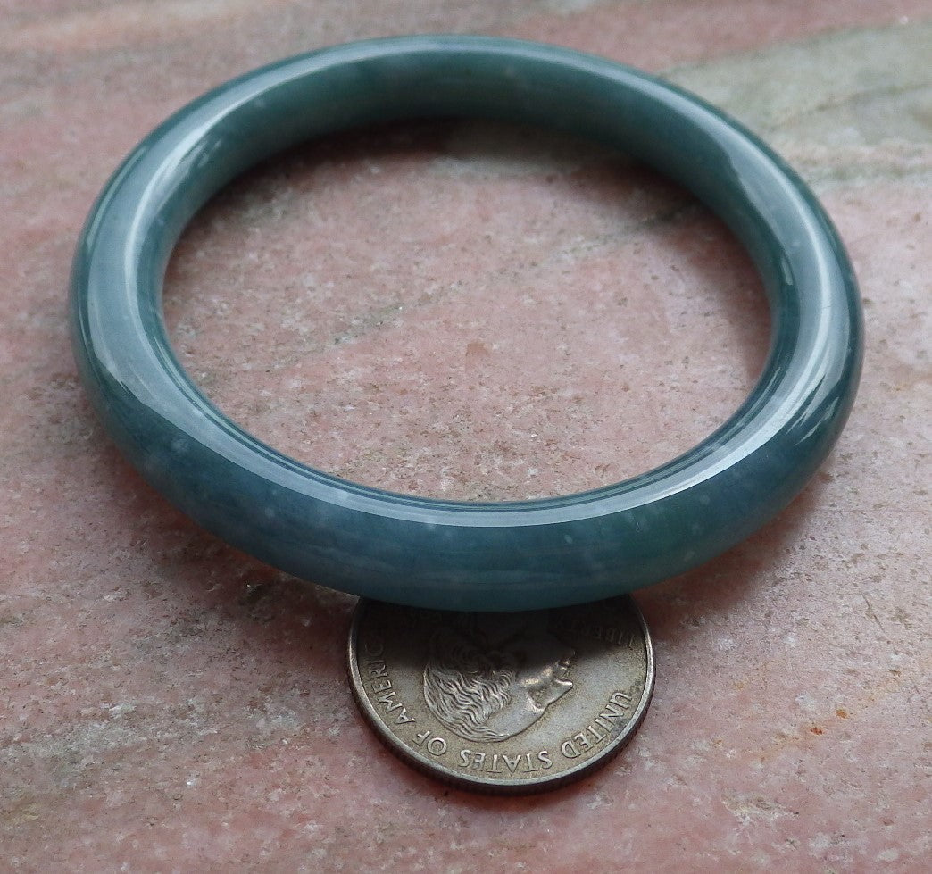 Certified Hand Carved Water Blue Green Natural Myanmar Burma A JADE Circle Jadeite Bangle Bracelet 55mm