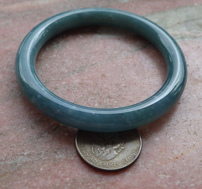Certified Hand Carved Water Blue Green Natural Myanmar Burma A JADE Circle Jadeite Bangle Bracelet 55mm
