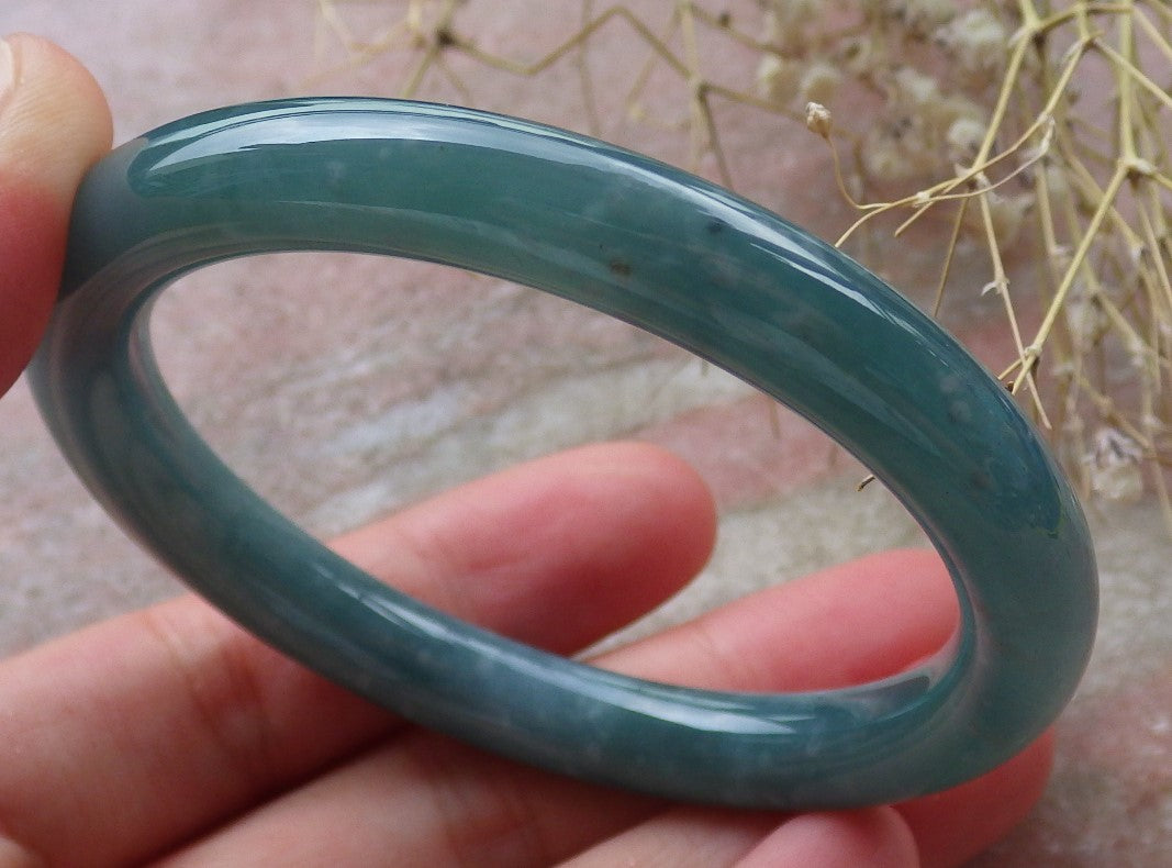 Certified Hand Carved Blue Water Green Natural Myanmar Burma A JADE Circle Jadeite Bangle Bracelet 53mm
