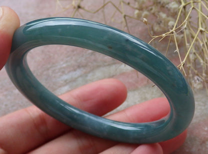 Certified Hand Carved Blue Water Green Natural Myanmar Burma A JADE Circle Jadeite Bangle Bracelet 53mm