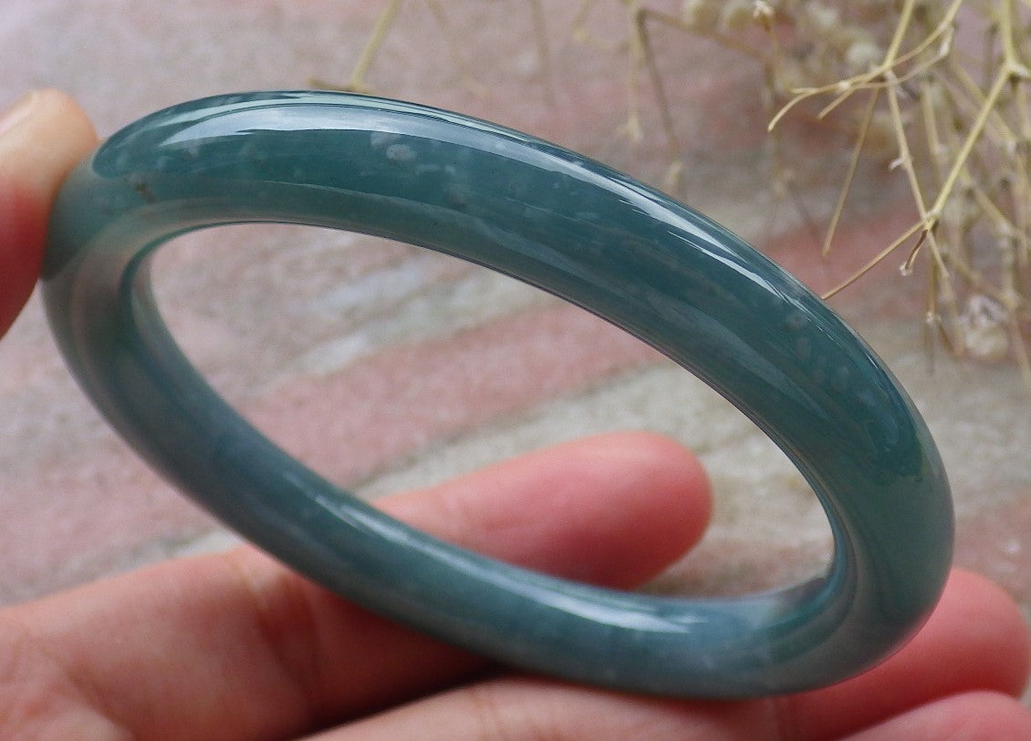 Certified Hand Carved Blue Water Green Natural Myanmar Burma A JADE Circle Jadeite Bangle Bracelet 53mm
